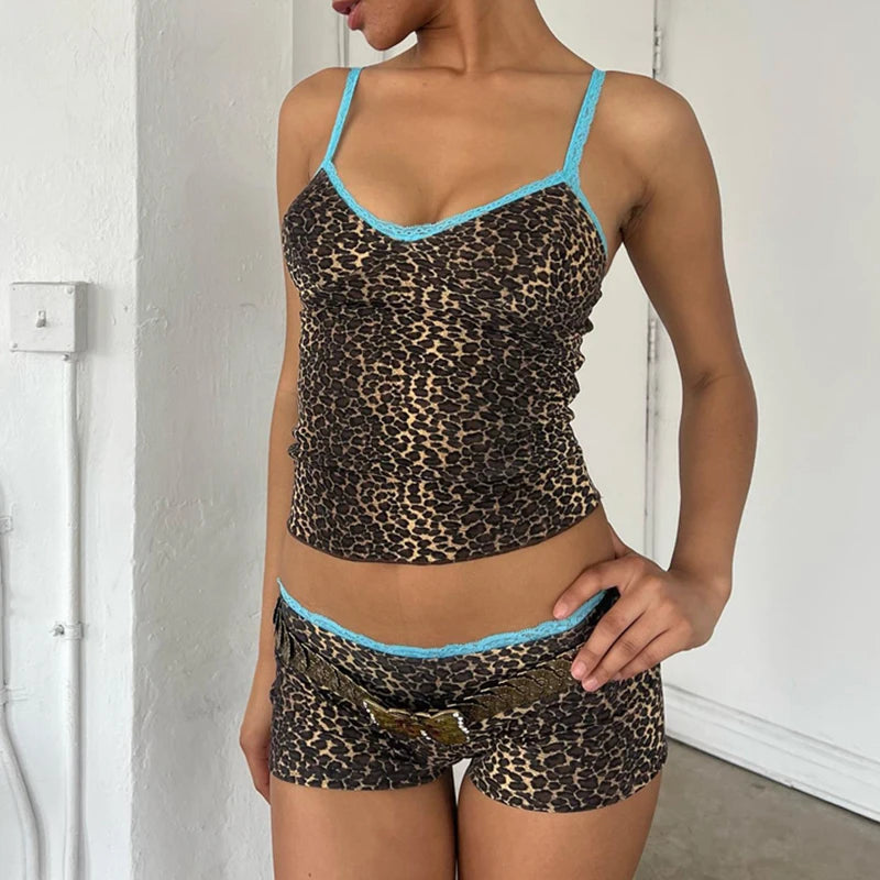 Y2K Leopard Print 2 Piece Set