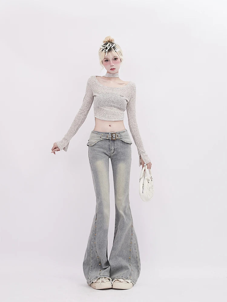 Low Rise Flare Denim Pants