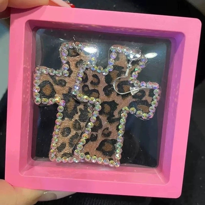 Leopard Print Cross Earrings