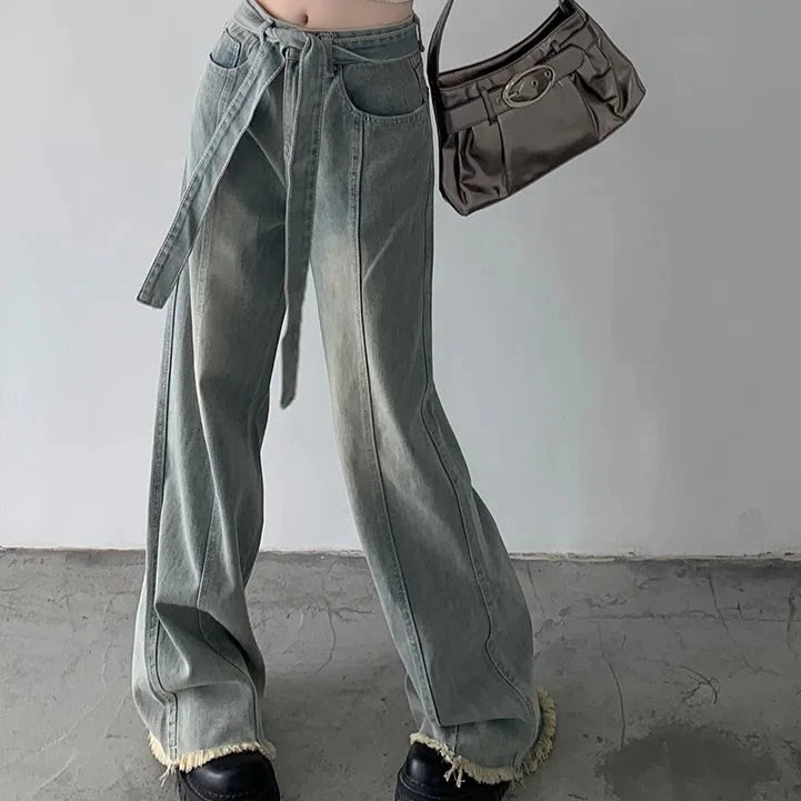 Slergiri Mid Waisted Raw Jeans