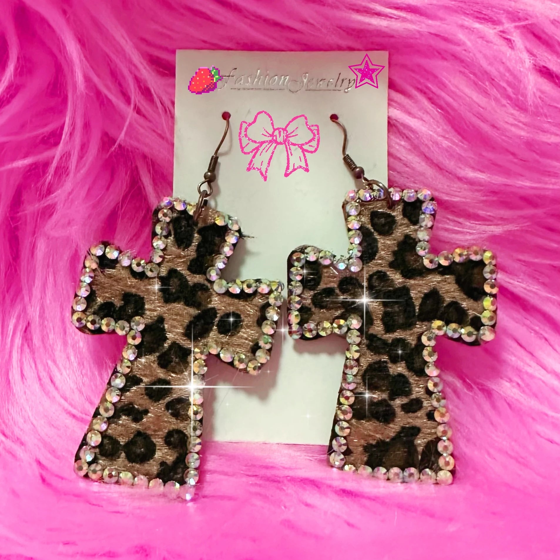 Leopard Print Cross Earrings