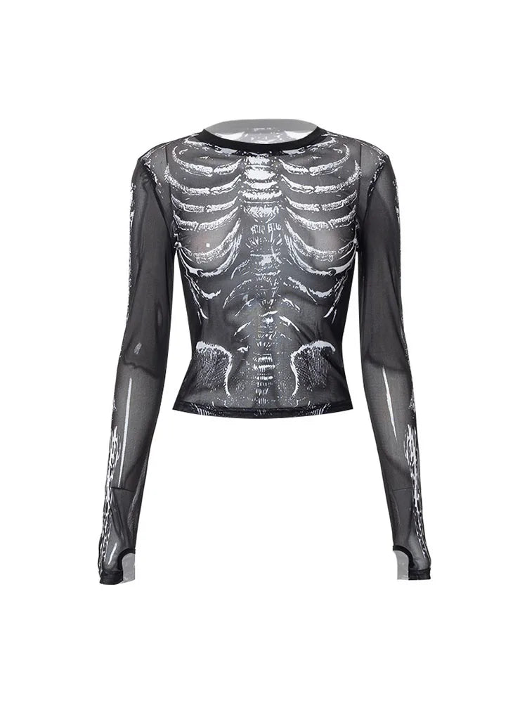 Skeleton Long Sleeve Crop Top