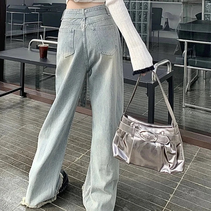 Slergiri Mid Waisted Raw Jeans