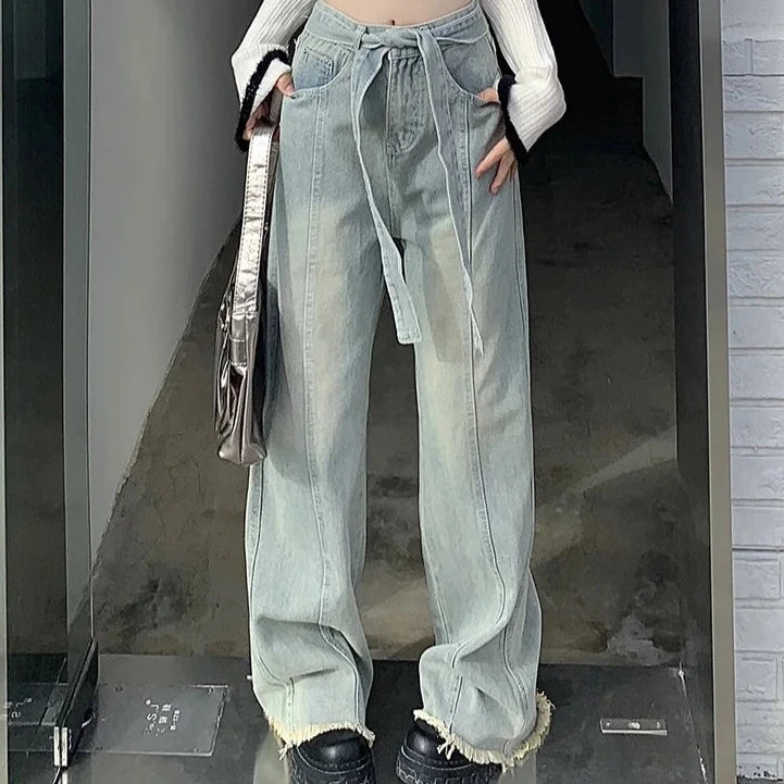Slergiri Mid Waisted Raw Jeans